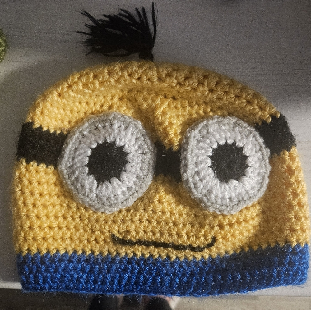 Kids Fun Character Crochet Hat - Yellow, Blue, and Black Minions